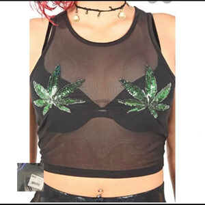 Iron Fist NWT Black Mary Jane Mesh Crop Tank Top
